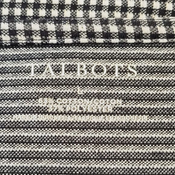 Talbots Navy Blue & White Gingham Tie Elbow Sleeve Blouse Size L - Picture 6 of 7